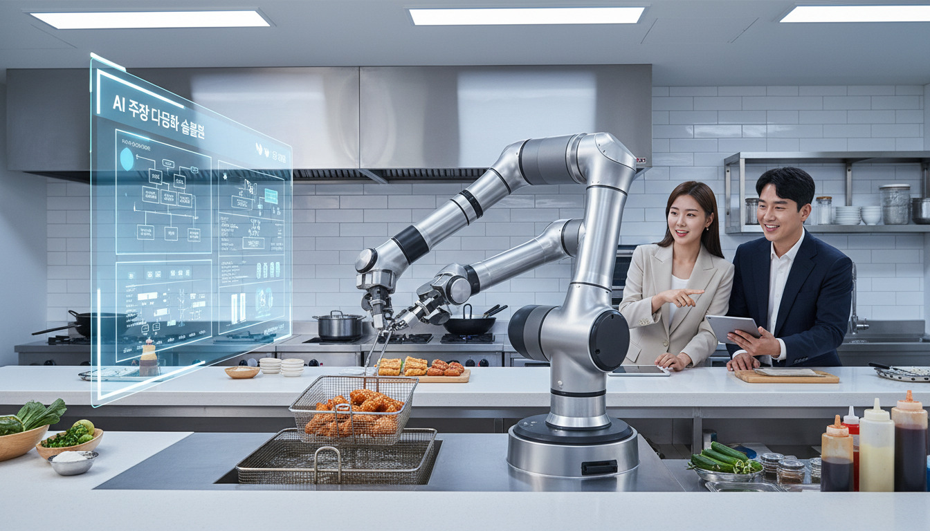 AI 주방 자동화 솔루션으로 최적화된 스마트 주방의 조리 로봇